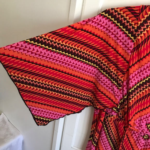 EN FOCUS Maxi Dress Pink Black Retro V Neck Kimono Sleeve Women’s Plus Size 14W - Picture 10 of 16